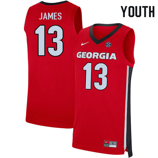 Youth #13 Dylan James Georgia Bulldogs College Basketball Jerseys Stitched Sale-Red